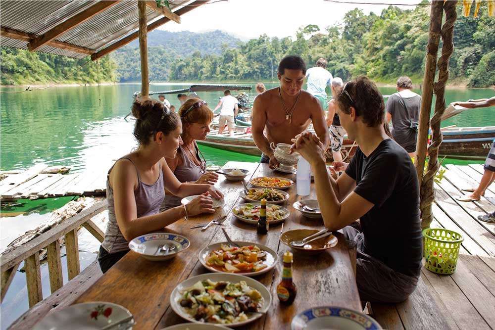 Dining on a floating restaurant