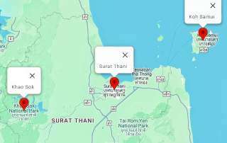 Koh Samui to Khao Sok map