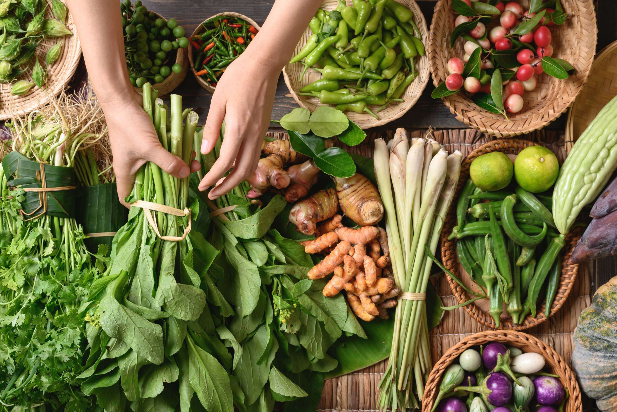The markets are full of fresh fruit and vegetables during the Thailand rainy season