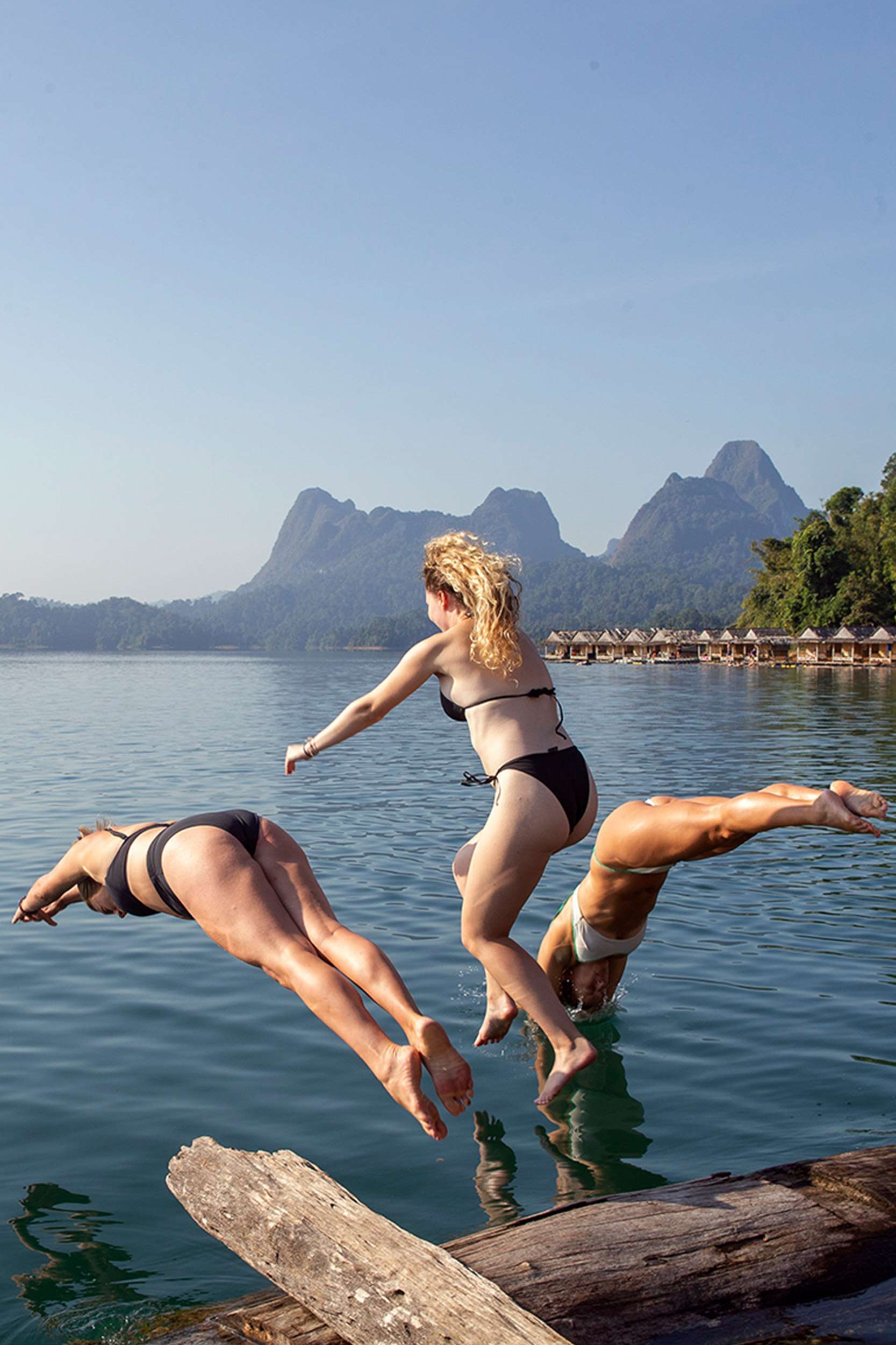 Swimming at the raft houses