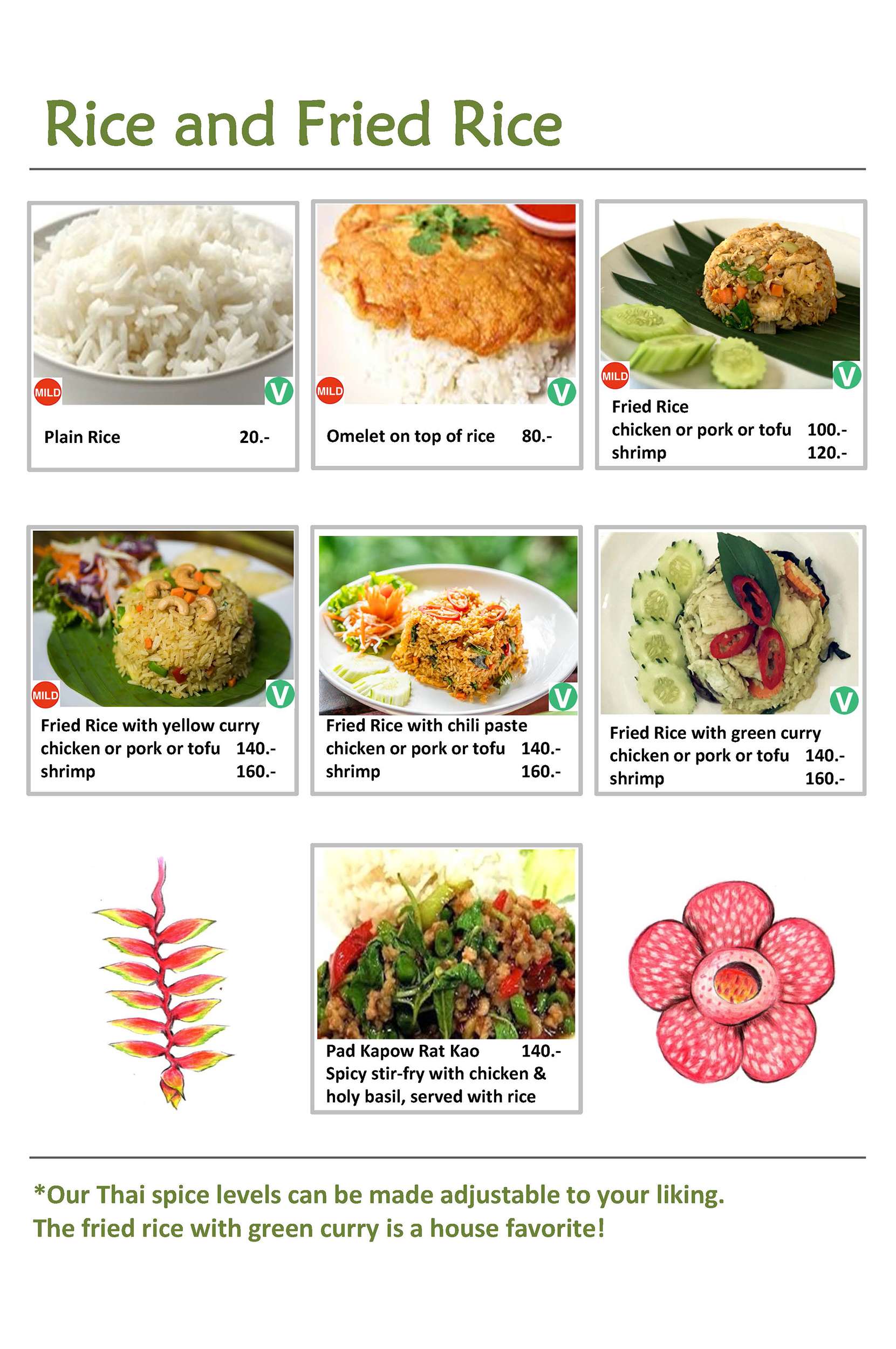 Rafflesia Cafe menu – rice and fried rice dishes