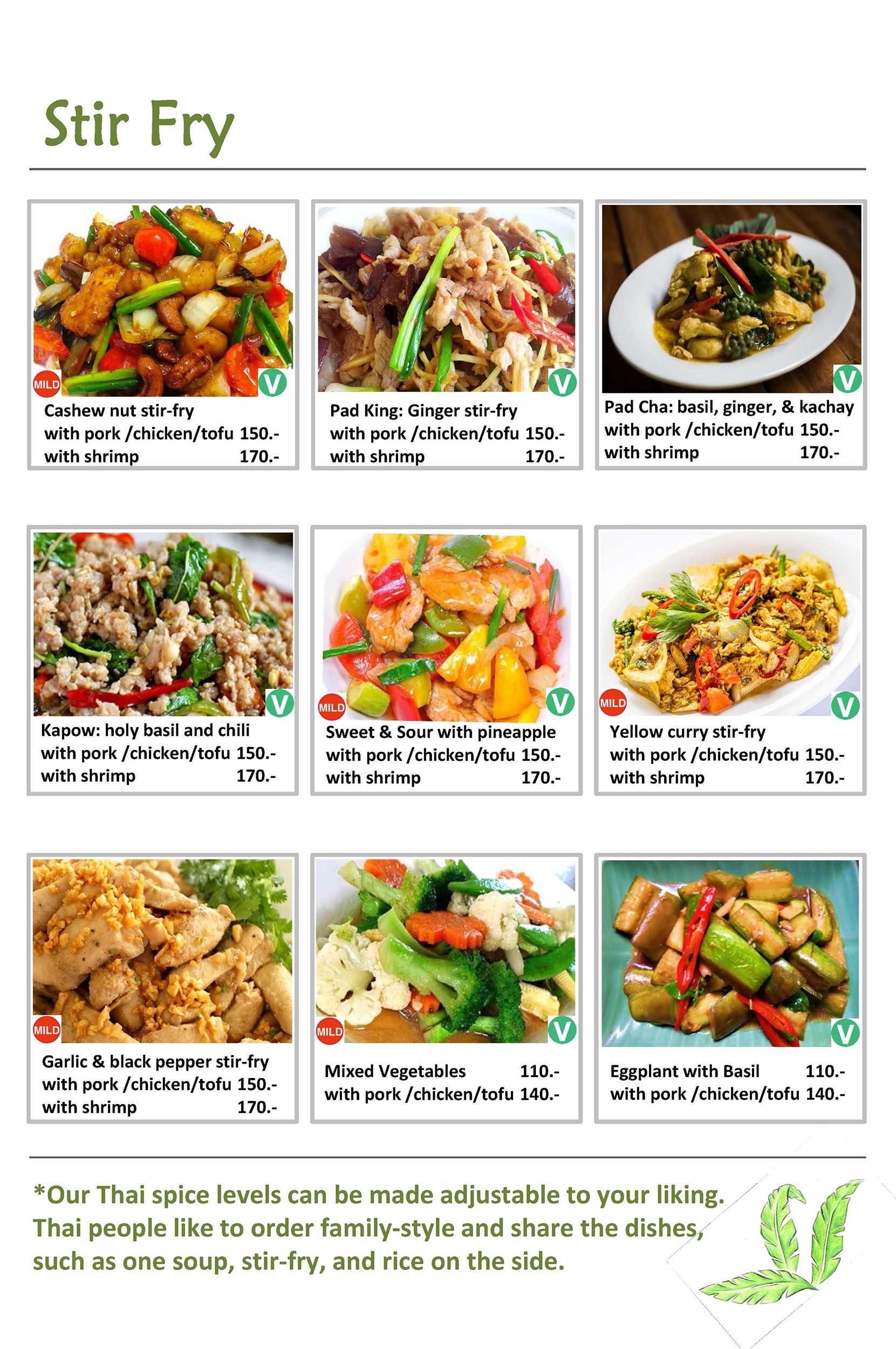 Rafflesia Cafe menu – stir fries