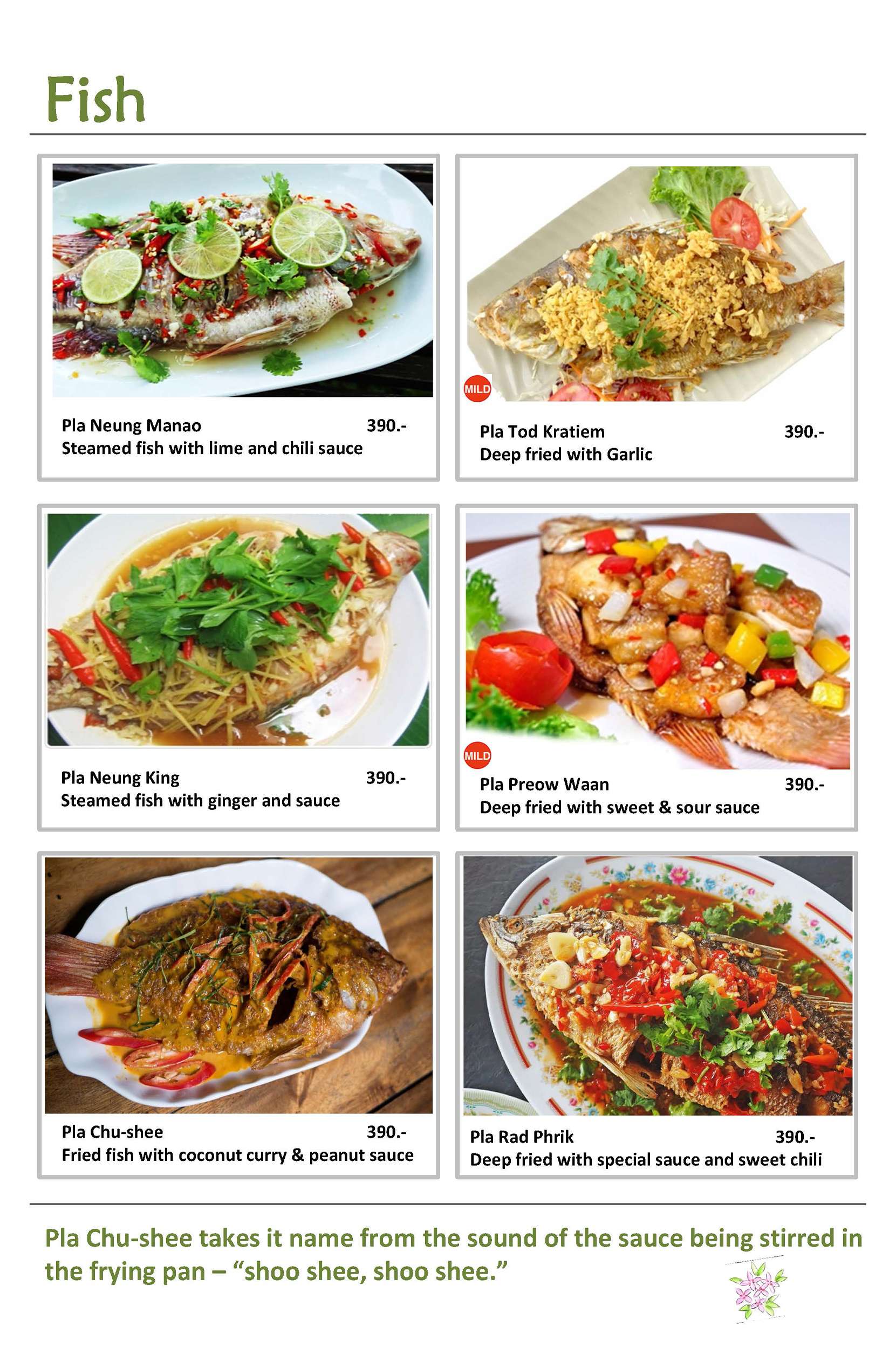 Khao Sok restaurant menu – fish dishes