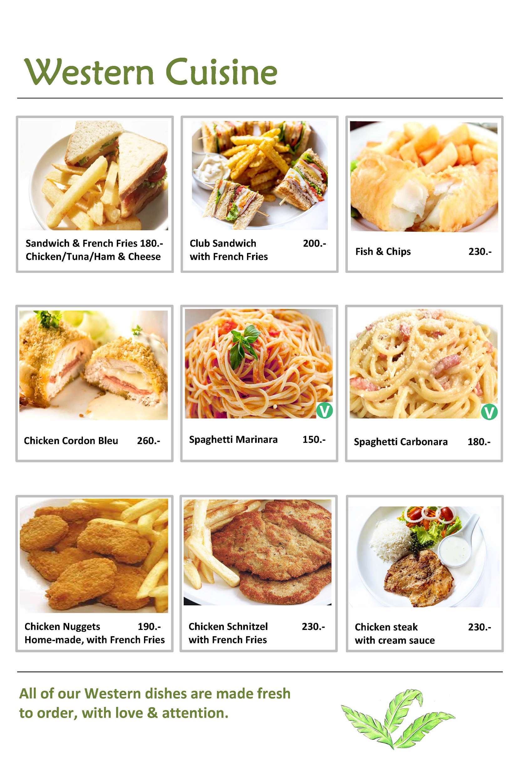 Khao Sok restaurant menu – Western dishes