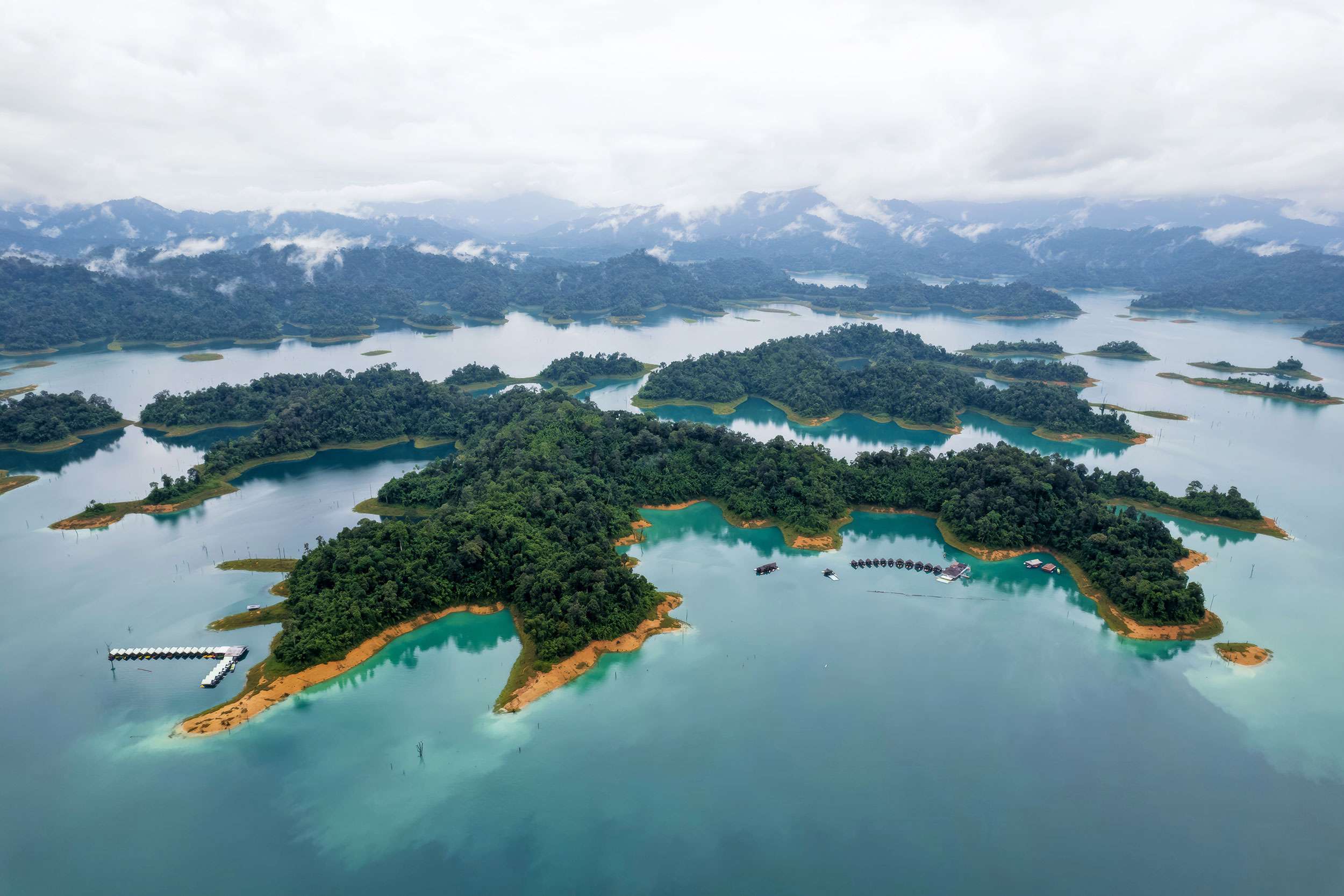 Khao Sok national park arial view of Cheow Lan lake.