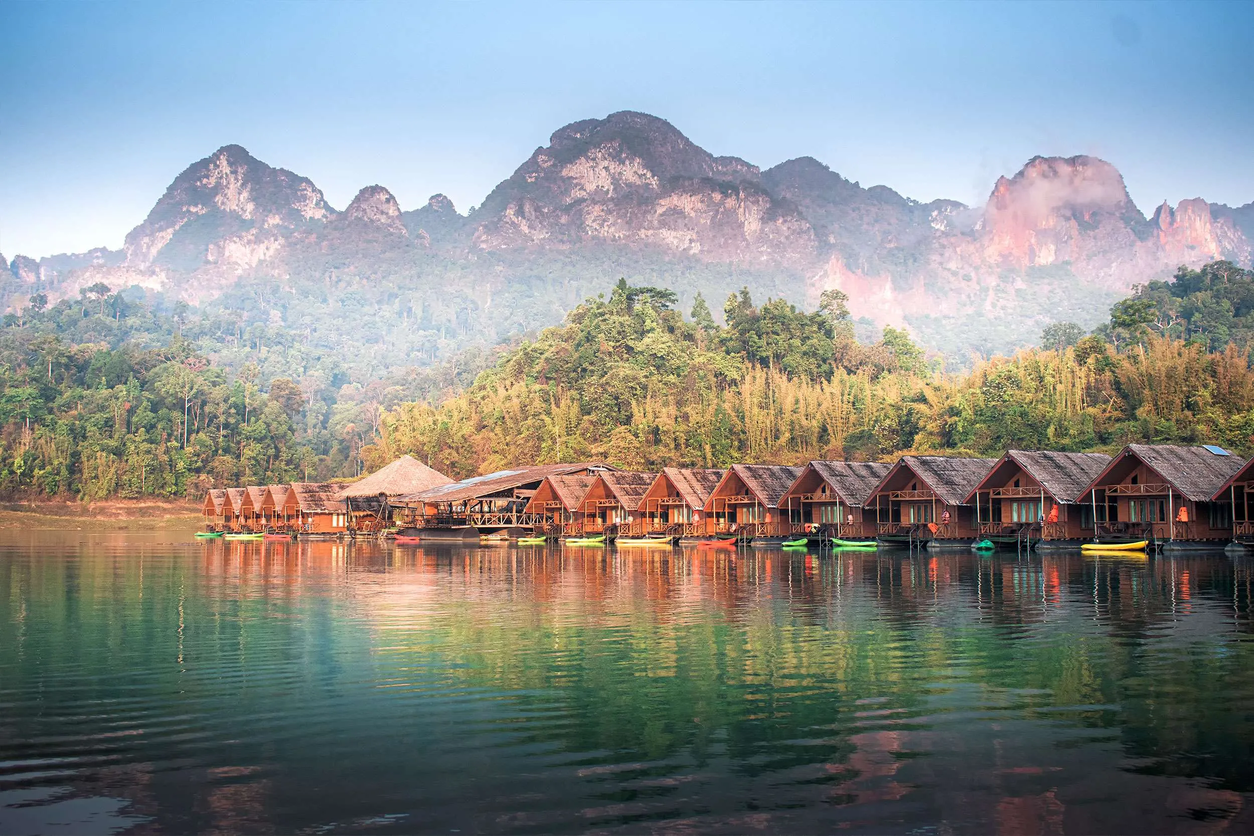 Khao Sok National Park - bungalows on a misty morning
